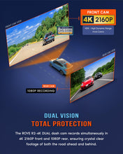 Load image into Gallery viewer, ROVE R2-4K DUAL Dash Cam Front and Rear, STARVIS 2 Sensor, FREE 128GB Card Included, 5G WiFi - up to 20MB/s Fastest Download Speed with App, 4K 2160P/FHD Dash Camera for Cars, 3" IPS, 24H Parking Mode