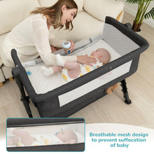 Load image into Gallery viewer, BCOL Baby Bassinet, Bedside Bassinet for Baby, 3 in 1 Bassinet Bedside Sleeper with Wheels, Mosquito Net, Adjustable Easy Folding Portable Bed for Infant Newborn (Dark Grey)