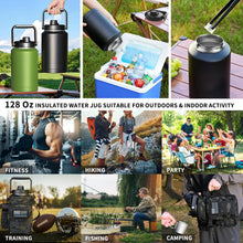 Load image into Gallery viewer, 1 Gallon Insulated Water Bottle with Sleeve - 128 Oz Stainless Steel Water Jug with Handle - Wide Mouth Water Flask with Camo Tactical Carrying Bag for Outdoors, Sport, Gym, Hiking (Black)