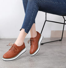 Load image into Gallery viewer, DADAWEN Women's Platform Lace-Up Wingtips Square Toe Oxfords Shoe Brown Leather US Size 9/Asia Size 41/25.5cm
