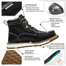 Load image into Gallery viewer, KELODON Waterproof Steel Toe Boots For Men-6" Leather Moc Toe Winter Warm Work Boots Mens Steel Toe Shoes Indestructible Non Slip Resistant Construction Safety Boot,Black,size 9.5 Men