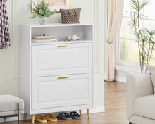 Load image into Gallery viewer, EnHomee Shoe Cabinet with 2 Flip Drawers, Shoe Storage Cabinet, Shoe Cabinet Storage for Entryway, Hidden Shoe Organizer, Size up to Men's 13 Hidden Shoe Cabinet, Narrow Shoe Cabinet with Doors White