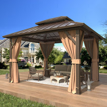 Load image into Gallery viewer, EROMMY 10' x 12' Hardtop Gazebo, Aluminum Frame Gazebos with Galvanized Steel Double Roof, Permanent Outdoor Metal Pavilion with Curtain and Netting for Patio, Lawn, Deck