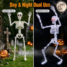 Load image into Gallery viewer, Starweeks Halloween Decorations Outdoor Skeletons Set - 2 Pack 36" (90cm) Light Up Skeleton with LED Lights & 2 Red Eyes, Poseable Full Body, Indoor Halloween Decor for Yard, Porch (White)