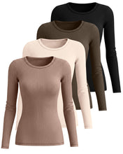Load image into Gallery viewer, Neer 4 Pack Women's Ribbed Long Sleeve Shirts Cotton Basic Tops M 4Color