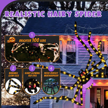 Load image into Gallery viewer, 5.5FT Giant Spider Halloween Decorations with 100LED, Pre-Lit Scary Spider