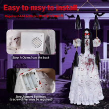Load image into Gallery viewer, MACLLYN Halloween Decorations Outdoor,Scary Hanging Swinging Girl Props Sound & Lighted Eyes,Halloween Outside Ghosts for Haunted House Yard Porch, Party Decor