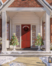 Load image into Gallery viewer, OasisCraft 33 Inch Outdoor Christmas Tree Frosted Urn Filler 2 Set, Pre-lit Artificial Xmas Tree with 50 LED Lights, Realistic Carolina Pine and Berries for Pathway, Porch, Driveway, Yard