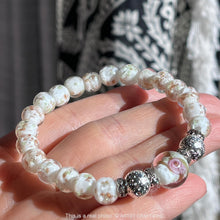 Load image into Gallery viewer, ARTSY Crafts Glow in the Dark Firefly Beads Bracelet for Women, Luminous Glass Beads Healing Crystal Glowing Beaded Bracelets, Mermaid Bracelet, Stretch Stackable Bangle Wristband (White)