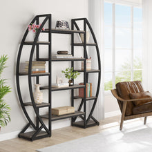 Load image into Gallery viewer, Tribesigns Oval Bookshelf, Triple Wide 5 Tier Etagere Bookcases, Industrial Display Shelves for Living Room (Gray, 55")