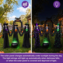 Load image into Gallery viewer, Halloween 65inch Light Up Witch Decoration Set of 3 Outdoor Graveyard Atmosphere Prop with Metal Base, Water-Proof Solar Powered Control Box & Remote LED Witches for Yard Haunted House Horror Decor