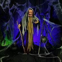 Load image into Gallery viewer, Haunted Hill Farm Life-Size Scary Poseable Talking Witch, Halloween Animatronic with Touch Activated Lights and Sound, Battery Operated Indoor or Covered Outdoor Halloween Decorations, Halloween Prop