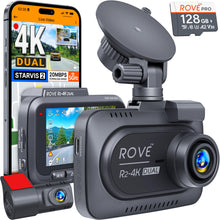 Load image into Gallery viewer, ROVE R2-4K DUAL Dash Cam Front and Rear, STARVIS 2 Sensor, FREE 128GB Card Included, 5G WiFi - up to 20MB/s Fastest Download Speed with App, 4K 2160P/FHD Dash Camera for Cars, 3" IPS, 24H Parking Mode