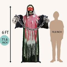 Load image into Gallery viewer, Halloween Decorations Outdoor, 6 Ft Large Animated Grim Reaper with Big Chain,Sound & Touch Activated with Creepy Sound - Scary Props House Decor for Garden Yard Lawn Indoor Decoration Animatronics