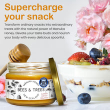 Load image into Gallery viewer, Bees & Trees Manuka Honey 830+ MGO – New Zealand Pure Monofloral, Raw, Bioactive – Unpasteurized Superfood for Wellness – Bioactive, Nutrient-Packed for Immunity & Vitality - 300g (10.6oz) Glass Jar