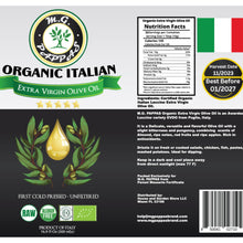 Load image into Gallery viewer, M.G. PAPPAS Italian Organic Olive Oil Extra Virgin Cold Pressed Award Winning, Unfiltered EVOO, Gluten-Free, Allergens Free Italian Olive Oil - Perfect for Salads, Dipping, Cooking, 16.9 Oz (500ml)