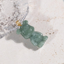 Load image into Gallery viewer, ALOHAPLUS 18K Solid Yellow Gold Natural Grade A Jadeite Teddy Bear, Genuine Jade Pendant Necklace, Handcarved Jadeite, with Gift Box (Green Jade Bear)