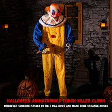 Load image into Gallery viewer, Halloween Animatronic 6ft Killer Clown Decorations, 72inch Animated Clown with Motion Activation, Creepy Sound, Scary Move, Light Up Eyes, Haunted House Spooky Horror Prop for Indoor, Outdoor, Yard