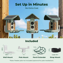 Load image into Gallery viewer, Kiwibit Solar Smart Bird Feeder with Camera, AI Bird Species Identification, 8MP Photos, 4K UHD Video Live Stream Wild Bird House Feeders for Outdoors, Bird Watching Gifts for Bird Lovers, Green