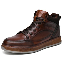 Load image into Gallery viewer, Men's Brown Leather Sneaker Boots Casual Oxford Boot Comfy Shoes for Men Mid-Top Lace Up Fashion Shoe 11