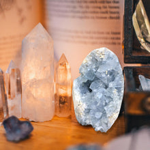 Load image into Gallery viewer, MOGEMT Large Blue Celestite Crystal Geode Raw Natural Healing Crystal Cluster Large Irregular Celestine Stone Home Decor 1.5-2.0 Lbs