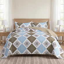 Load image into Gallery viewer, NEWLAKE Quilt Set Queen Size, Bedspread Sets Dusty Blue Floral, Quilt Bedding Set Lightweight and Breathable for All Seasons, Soft Quilted Bedspread with 2 Pillow Shams
