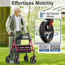 Load image into Gallery viewer, HOMLAND Foldable Rollator Walkers with Seat for Seniors, 8'' Big Wheels, 350 lb. Weight Capacity, Adjustable Handles and Seat Height, Lightweight Rolling Walker, Red