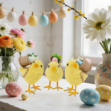 Load image into Gallery viewer, DR.DUDU Set of 3 Easter Decorations 4.5" Straw Chick Figurines with Egg Baskets, Realistic Baby Chick Tabletop Decor, Sisal Chicken Statue Farm Animal Spring Decor for Home Kitchen Office Farmhouse