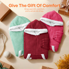 Load image into Gallery viewer, Giggling Getup Wearable Blanket Hoodie for Women Men Gifts for Women Mom Wife Sherpa Fleece Hooded Blanket Sweatshirt Warm Cozy Sherpa Wearable Throw with Pocket & Sleeves for Adult Standard Burgundy