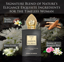Load image into Gallery viewer, The Story of Amber Floral by Prince Parfums Dubai - 3.4 Ounces Women's Extrait de Parfum - Enchanting Essence of White Florals, Jasmine, & Bulgarian Rose - Luxurious Vanilla & Sandalwood Symphony