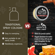 Load image into Gallery viewer, Rocky Mountain Barber Company Solid Cologne for Men – Citrus & Spice Scent – 2 Oz Size - Made with Coconut Oil, Shea Butter - Long-Lasting Scent