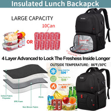 Load image into Gallery viewer, HILUSEN Extra Large Backpack for Men 50L, Insulated Cooler Lunch Box Backpack, Water Resistant 17inch Travel Laptop Work Bookbag with USB Charging Port,Black