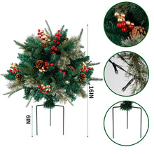 Load image into Gallery viewer, Glintoper Lighted Artificial Christmas Urn Filler, Pre-lit Xmas Pine Trees with Cones, Golden & Red Berries, Tripod Stake and 60 LED Lights, Outdoor Light Up Planter Filler Holiday Home Decor, 2 Pack