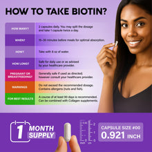 Load image into Gallery viewer, Biotin | Collagen | Hyaluronic Acid | Keratin - Support Normal Hair Growth Cycle, Skin & Nails - Clinically Tested - 25000mcg Vitamins B1, B2, B3, B6 & B7 - for Women & Men - Made in USA | 60 Capsules