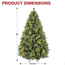 Load image into Gallery viewer, Hykolity 6 ft Prelit Christmas Tree, Artificial Christmas Pine Tree with 350 Warm White LED Lights, 1016 PVC Branch Tips & Needles, Metal Stand and Hinged Branches