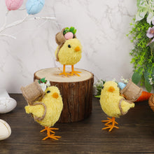 Load image into Gallery viewer, DR.DUDU Set of 3 Easter Decorations 4.5" Straw Chick Figurines with Egg Baskets, Realistic Baby Chick Tabletop Decor, Sisal Chicken Statue Farm Animal Spring Decor for Home Kitchen Office Farmhouse