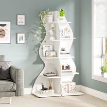 Load image into Gallery viewer, Tribesigns Corner Shelf, Modern 5-Tier Wall Corner Bookshelf, Stylish Corner Small Bookcase Storage Rack Plant Stand with Unique Shape for Living Room, Home Office, (1PC, White)