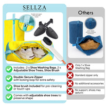 Load image into Gallery viewer, Shoe Washing Machine Bag –2 Pcs Reusable Laundry Shoe Bag with Brush & Shoe Trees, 360° Deep Cleaning Sneaker Washing Machine Bag, Fits All Shoe Types & Sizes (Yellow, 14.8 × 7.4 Inches)
