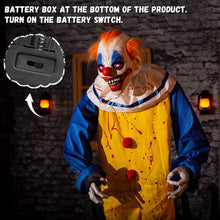 Load image into Gallery viewer, Halloween Animatronic 6ft Killer Clown Decorations, 72inch Animated Clown with Motion Activation, Creepy Sound, Scary Move, Light Up Eyes, Haunted House Spooky Horror Prop for Indoor, Outdoor, Yard