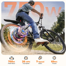 Load image into Gallery viewer, Fcgeoi Electric Bike, 750W Peak Motor, 60+ Miles Range & 20MPH, Removable Battery, 26" Tires, Dual Disc Brake, Shock Absorber, Commuting Electric Bikes for Adults