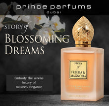 Load image into Gallery viewer, Prince Parfums Dubai - Story of Freesia Magnolia For Women - 3.4 Ounces - Extrait de Parfum - Delicate Bouquet of Freesia, Magnolia - Essence of Femininity & Beauty