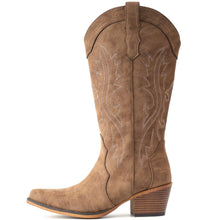 Load image into Gallery viewer, IUV Cowboy Boots For Women Western Cowgirl Boots with Chunky Heel Mid Calf Snip Toe Ideal for low insteps