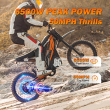 Load image into Gallery viewer, HAPPYRUN G300 Pro Electric Dirt Bike for Adults, 72V 30Ah Battery, 6500W Motor, 50 MPH Speed, 70 Mile Range, 350 Lbs Load Capacity, Hydraulic Brakes (Black)