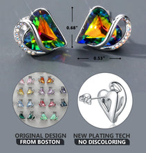Load image into Gallery viewer, Leafael Infinity Love Heart Crystal Stud Earrings for Women, Silver Tone Fashion Statement Jewelry, Birthday Gifts for Mom Wife Her, Healing Stone for Protection, Rainbow Tourmaline Black