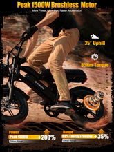 Load image into Gallery viewer, ESKUTE V100 Electric Bike for Adults, Electric Dirt Bike 1500W Peak Motor, All Terrain Dual Suspension E Bike 20+MPH Speed, Ebike Up to 60 Miles Range, 16" Fat Tire, 48V13Ah Battery, 7-Speed,Black