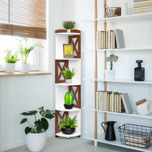 Load image into Gallery viewer, YCICI Corner Shelf Stand, 5 Tier Corner Shelves, Corner Bookshelf Made from Durable Natural Wood, Corner Bookcase and Plant Stand (Brown, 4 Tier)