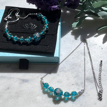 Load image into Gallery viewer, ARTSY CRAFTS INC Glow in The Dark Firefly Beads Bracelets Necklaces, Murano Glass Beads Crystal Birthstone Beaded Jewelry Adjustable Link Chain Neckalce (Necklace-Teal)