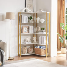 Load image into Gallery viewer, Alaxgumrol White L-Shaped Bookshelf, Modern Corner Bookshelf 5-Shelf Corner Bookcase for Display CDs Movies with Metal Frame Corner l Shelf Storage for Bedroom Living Room Home Office Kitchen