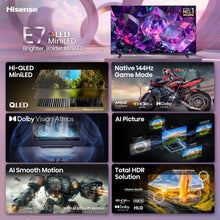 Load image into Gallery viewer, Hisense 85" E7 Cinema Series Hi-QLED Mini-LED 4K UHD Smart Fire TV (85E7SF, 2026 NEW) - Native 144Hz, AI Picture, Dolby Vision IQ · Atmos, FALD, HDR10+ Adaptive, MEMC, Alexa+