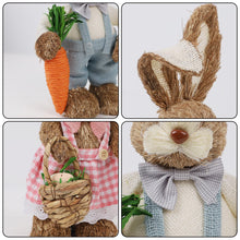 Load image into Gallery viewer, DR.DUDU Set of 2 Easter Decorations for Home- 14" Sisal Bunny Figurines with Carrot & Egg, Spring Straw Bunny Couple Farmhouse Centerpieces for Tables, Easter Rabbits Decor